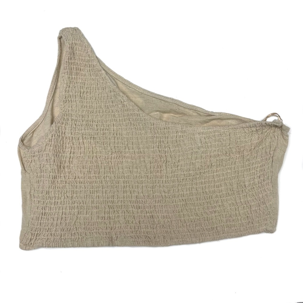Japna One Shoulder Crop Top Smocked Back Khaki Size Large